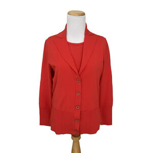 Carlisle Sweater Set M Orange-Red Viscose Stretch Knit Cardigan + Shell 2-Piece